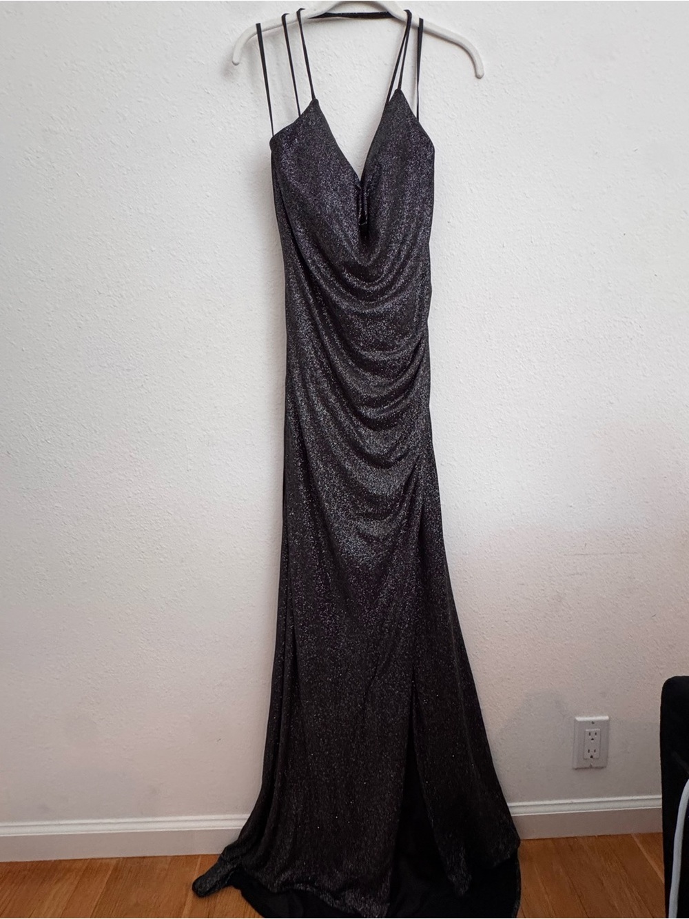 Sparkle Black Cowl Neck Evening Dress